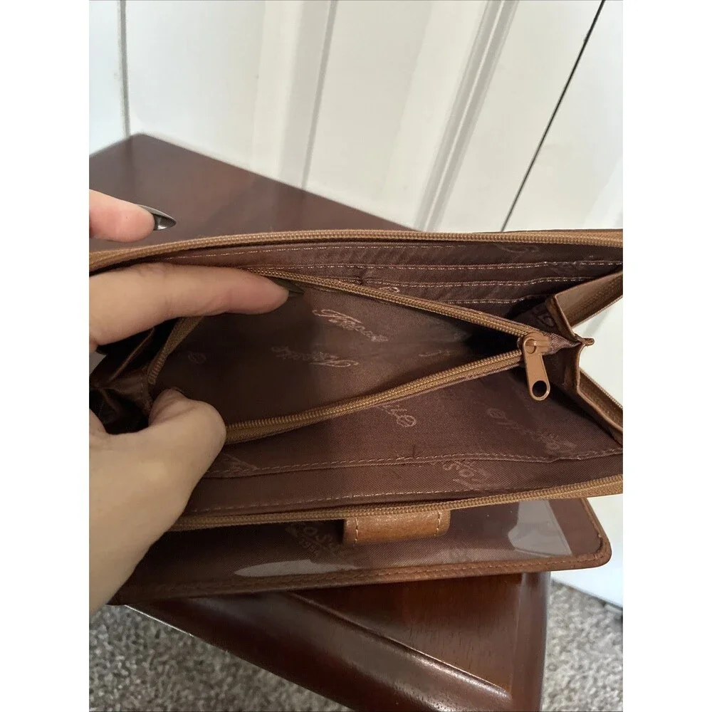 Fossil Vintage Leather Bifold Zip Around Long Wallet OS Tan Boho Classic
